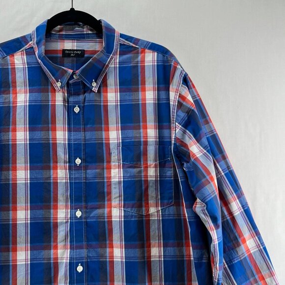 Double Pump Button Down Shirt Mens 2XL Tall Long Sleeve Easy Care Plaid Blue Red - Picture 6 of 11